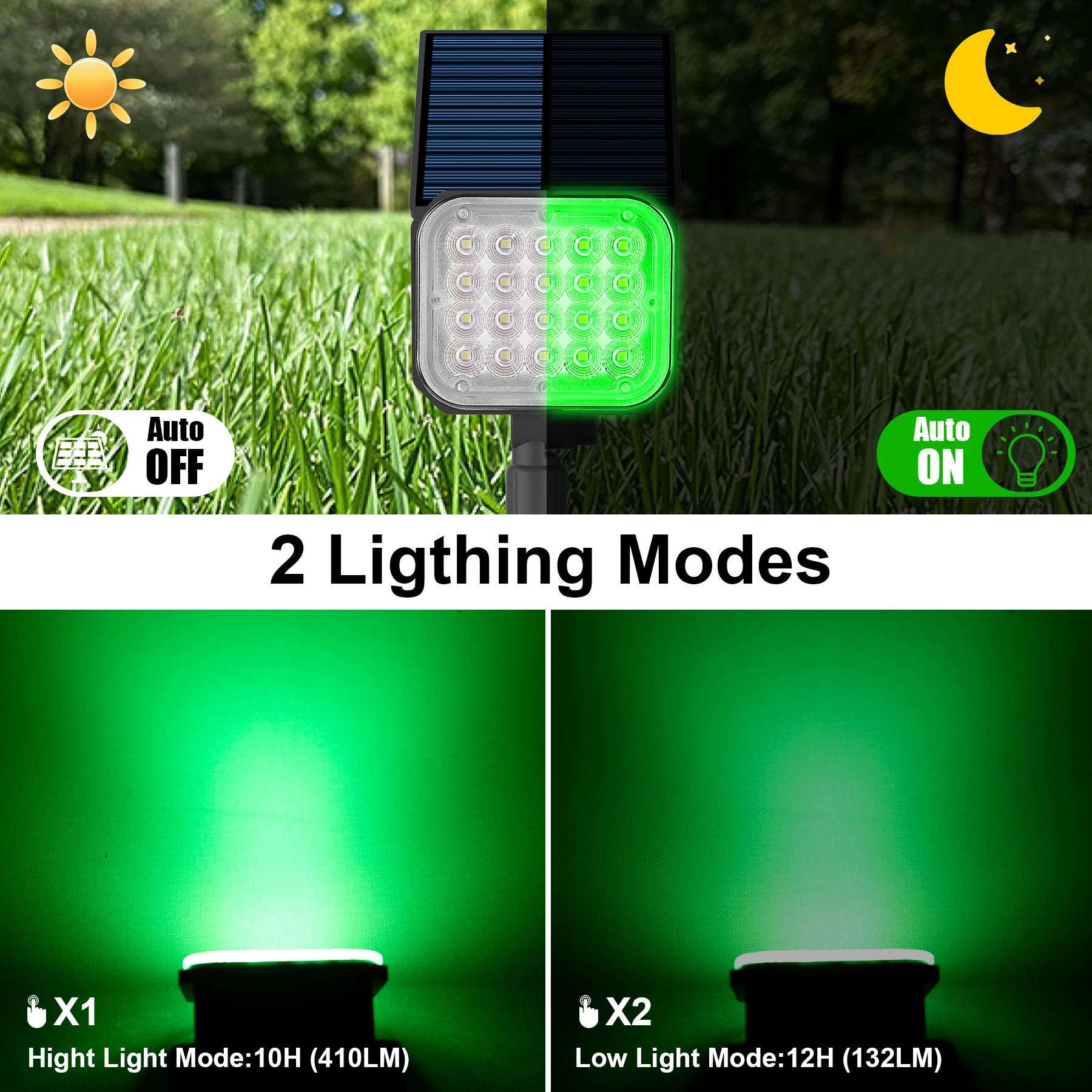 2/6 PCS Solar LED Light Outdoor Super Bright Green Lawn Light For Garden Adjustable Brightness Solar Spotlight IP65 Waterproof