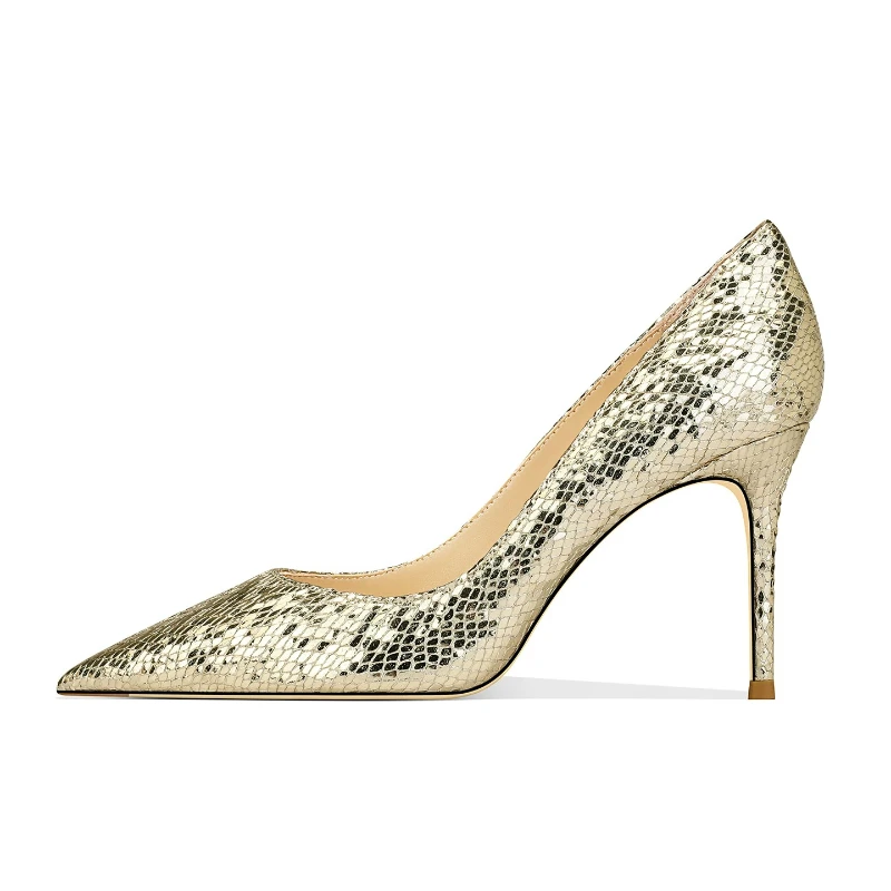 New Golden Serpentine High Heels for Women, Versatile and Non tiring, Pointed and Fine Tailored Shoes