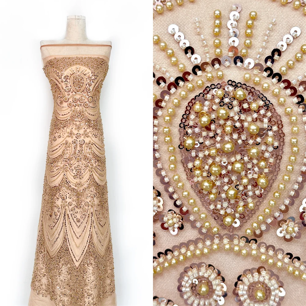 

2026 Luxury African Lace Fabric 5 Yards Lace Beaded Heavy Lace Fabric Embroidered Nigerian Fabric for Wedding Dress Sew