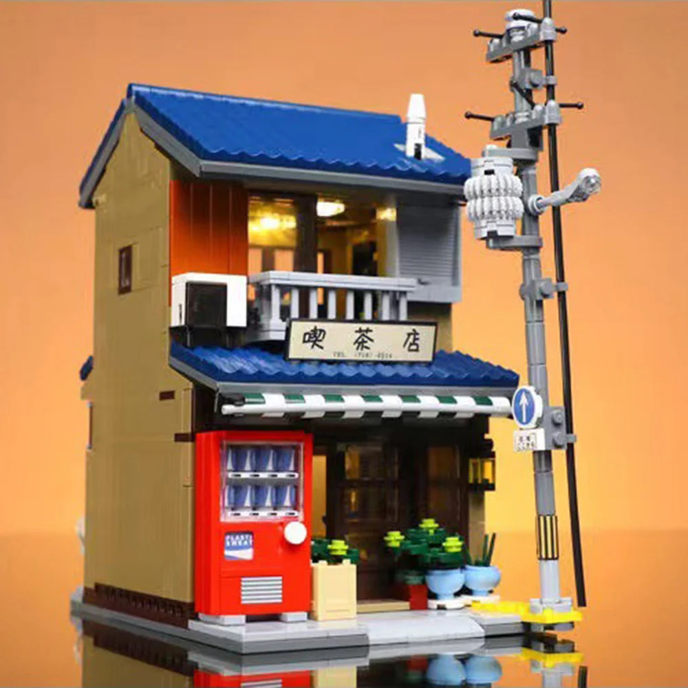 Creativo Giappone Città Street View Building Block Casa da tè giapponese Paesaggio stradale Modello di costruzione Set Giocattoli di mattoni con luce