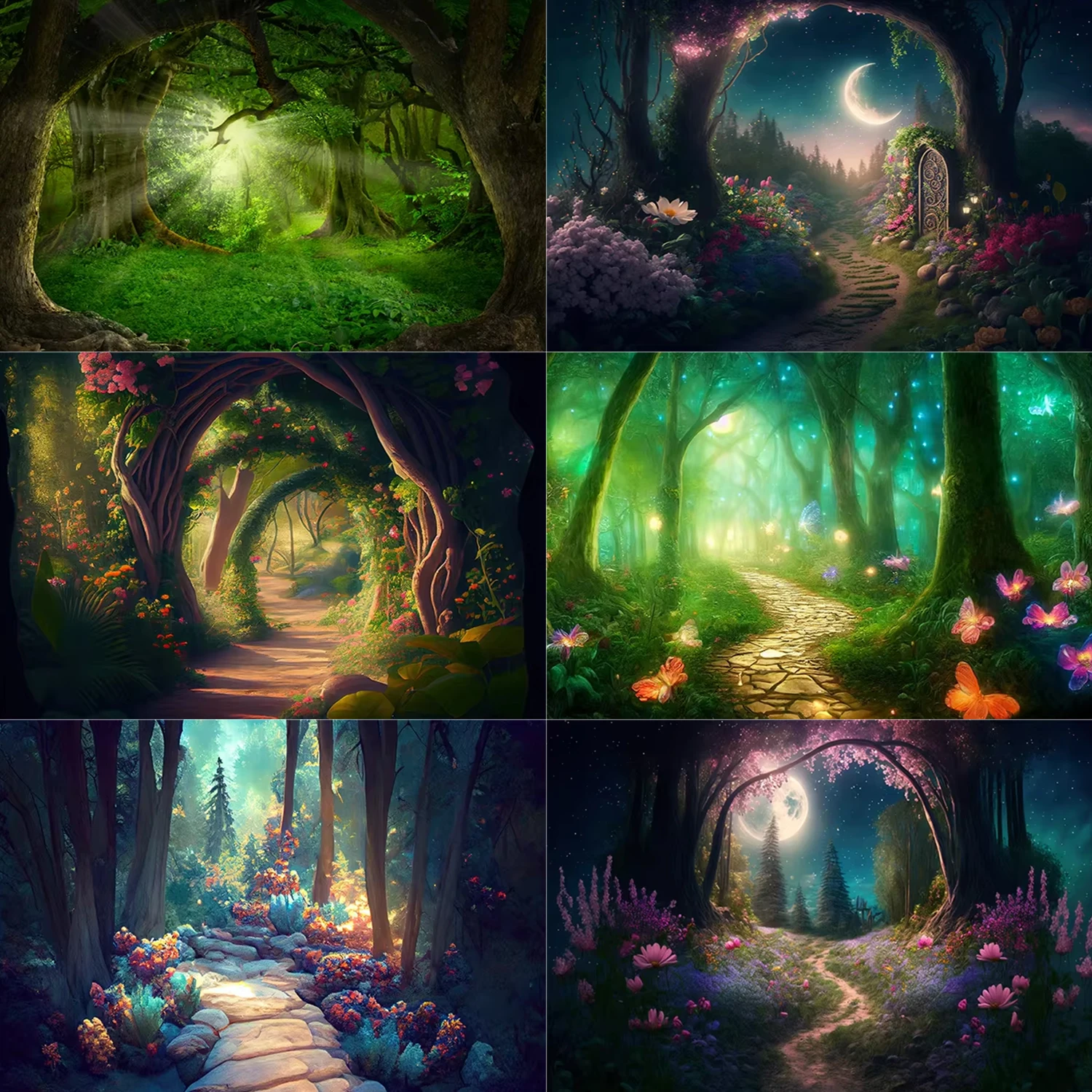 Castle Turret Ivy Cloud Wildflower Firefly Photography Background Enchanted Tree Rainbow Arch Brook Photo Studio Backdrops AP-03