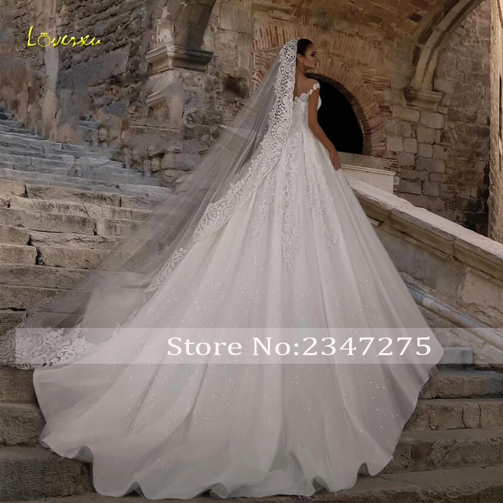 Loverxu-Vestido De Novia De princesa, traje con escote Corazón, manga casquillo, apliques De cuentas, impresionante, 2024