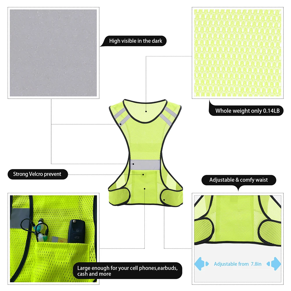 Reflective Safety Running Vest Reflective Vest Gear Stripes for Night Outdoor Wear