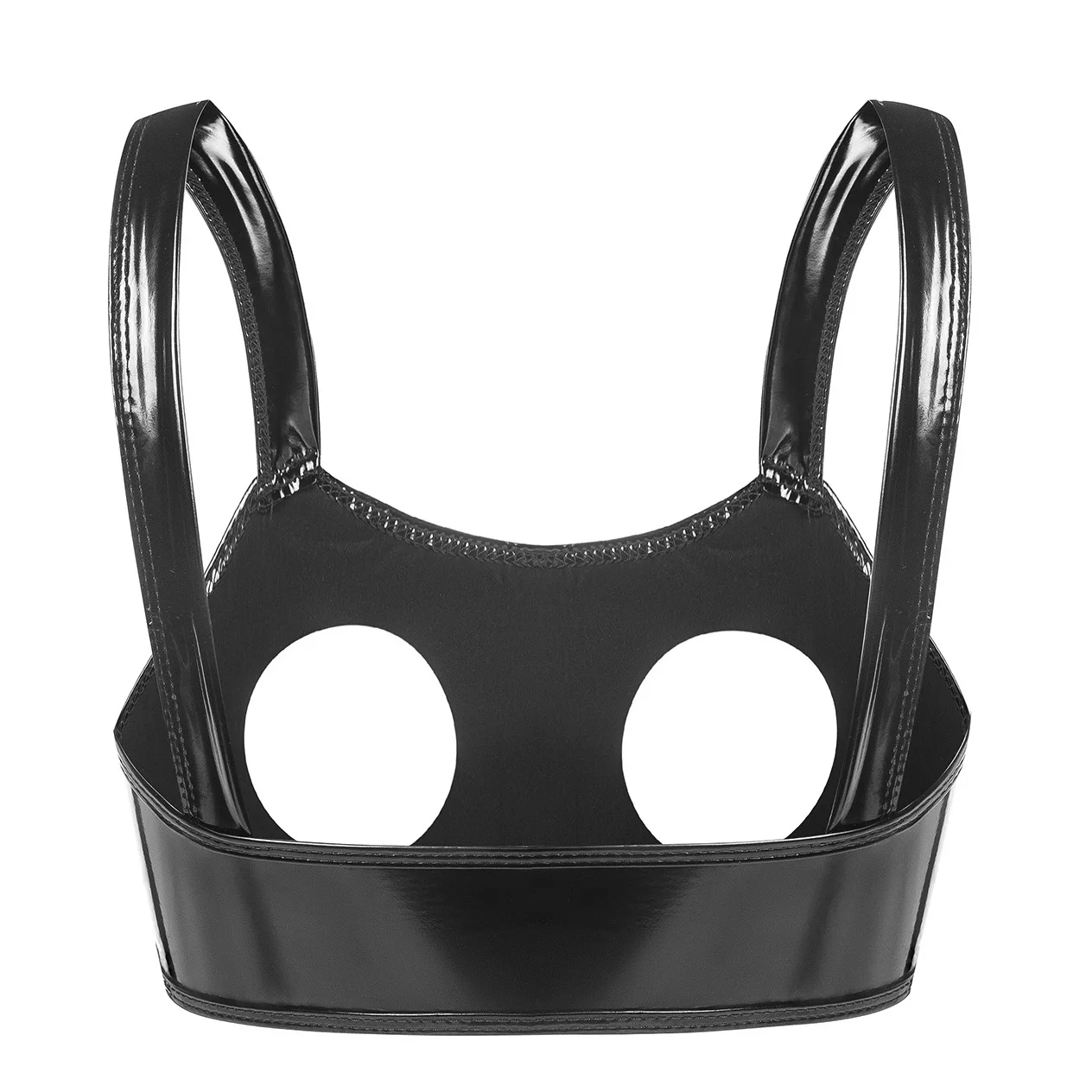 Vrouwen erotische uitgehold latex cupless bh tops open voorkant hete porno borst bloot lingerie sexy glanzende PVC lederen bralette