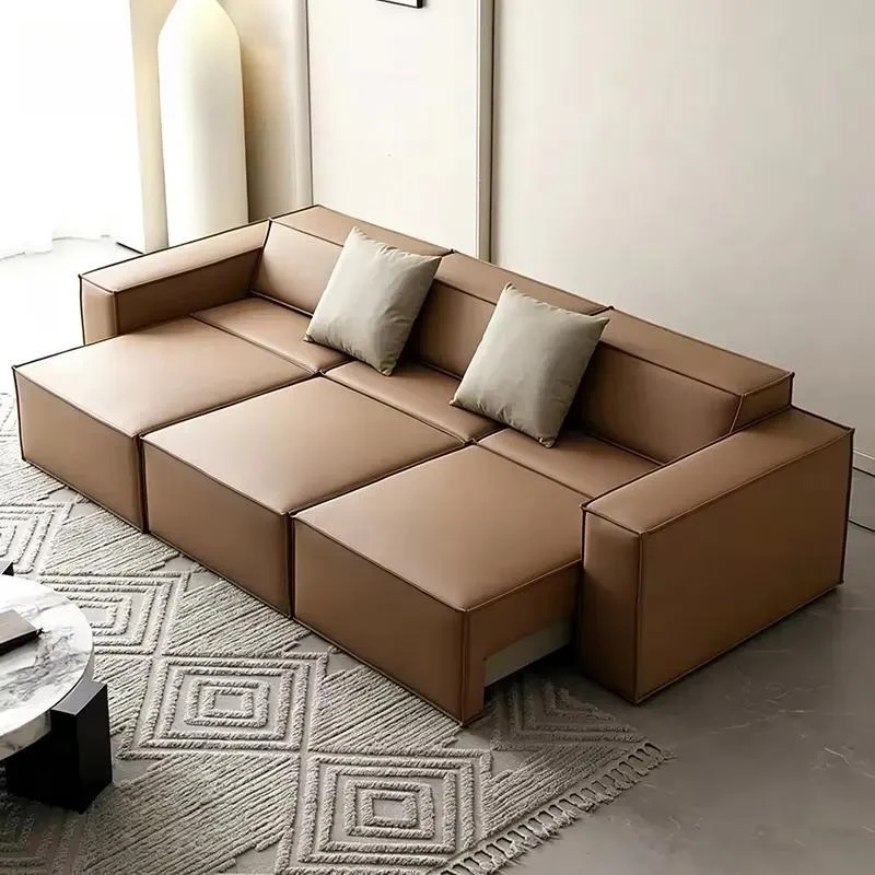 Italian Minimalist 3 Seater Electric Recliner Sofa Cream Silicone Leather Metal Frame Sponge Filling Cube Design Made in