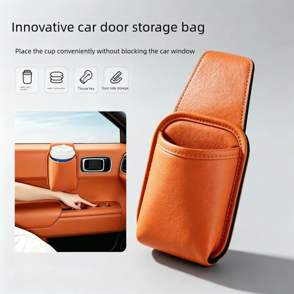 Universal Car Door Cup Holder Organizer Leather Waterproof Drink Holder Storage Bag Universal Tidy Vehicle Interior Accessories