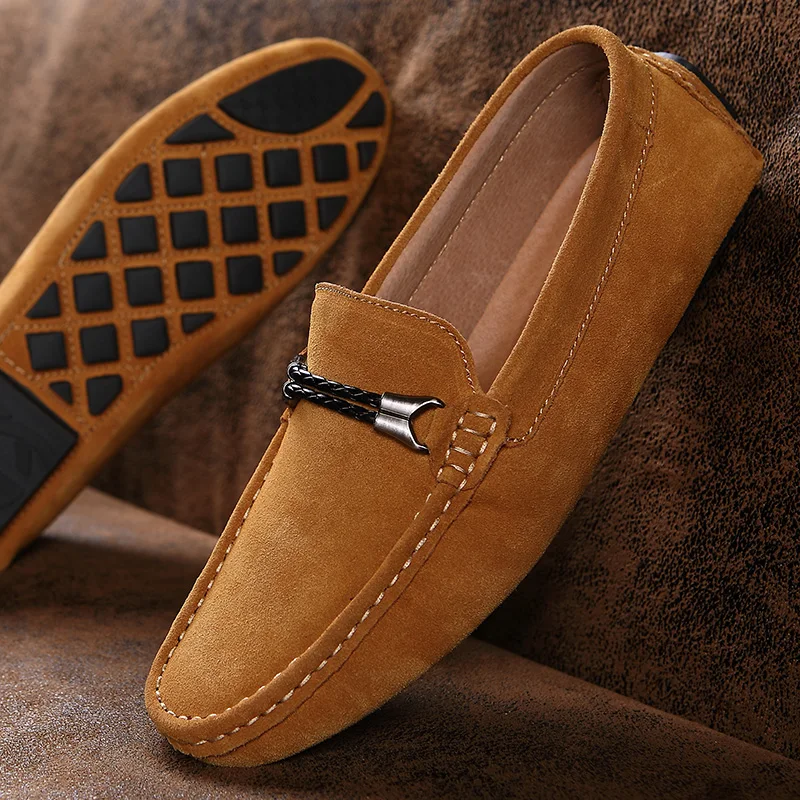 Loafers Men Big Size 48 Soft Driving  High Quality Flats Genuine Leather Shoes Men Slip-on Suede Loafers for Men