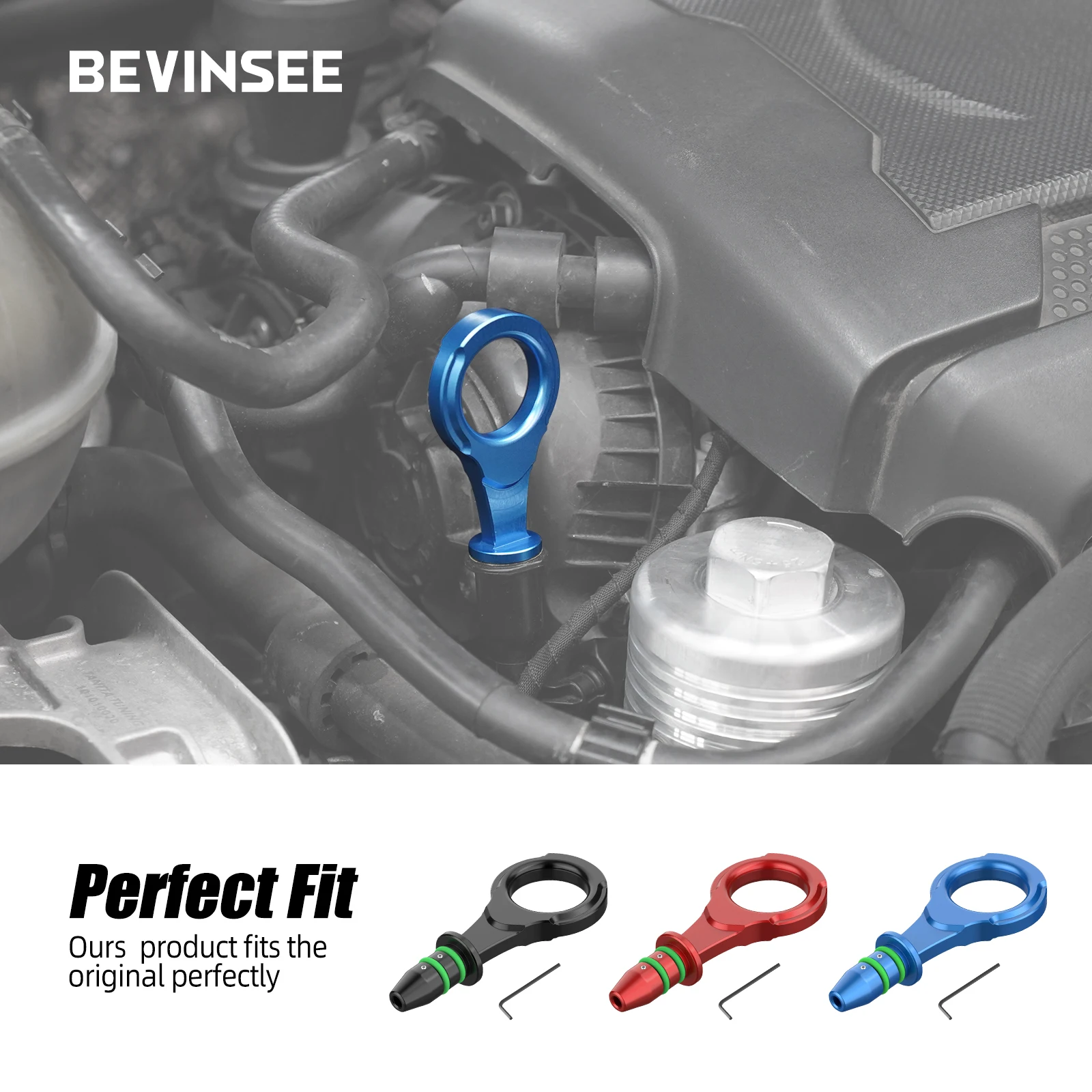 BEVINSEE Aluminum Oil Dipstick Handle for Audi A1 A3 S3 TT Q3 for SEAT Leon Ibiza for Skoda Octavia for VW for Golf MK7/8 GTI/R