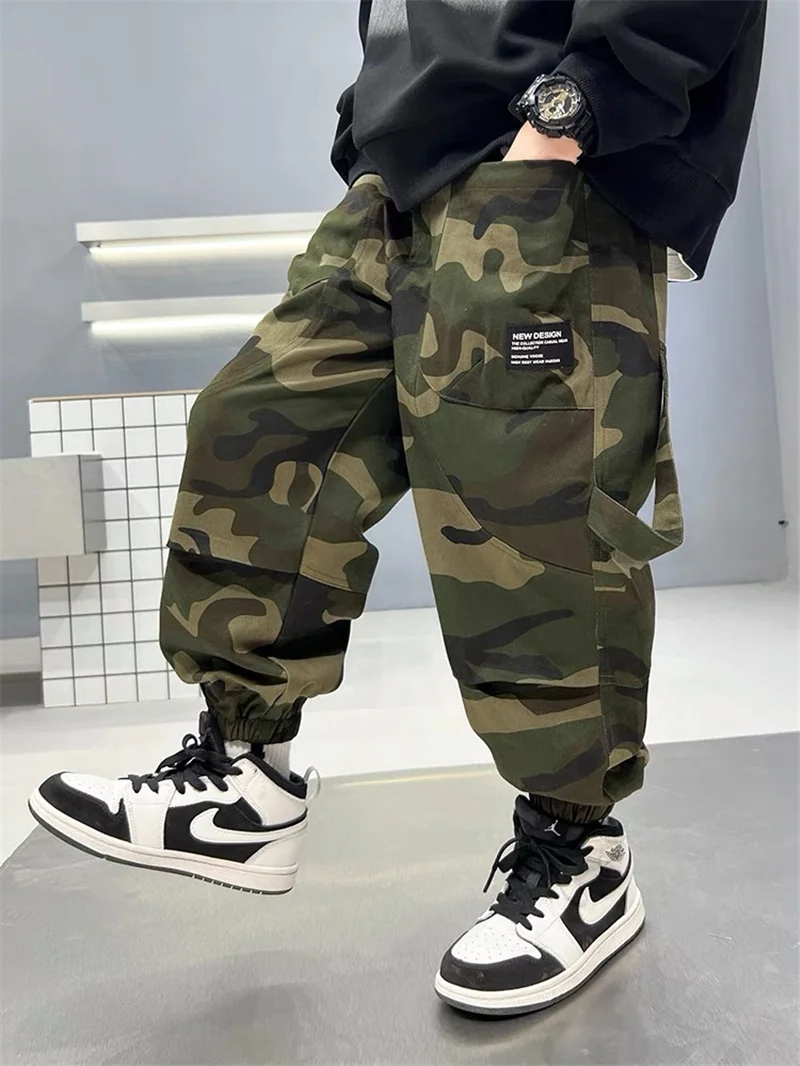 Boys Camouflage Cargo Pants Autumn Big Kids Casual Sport Pants Spring Teenage Joggers Trousers Children Streetwear Baggy Pants