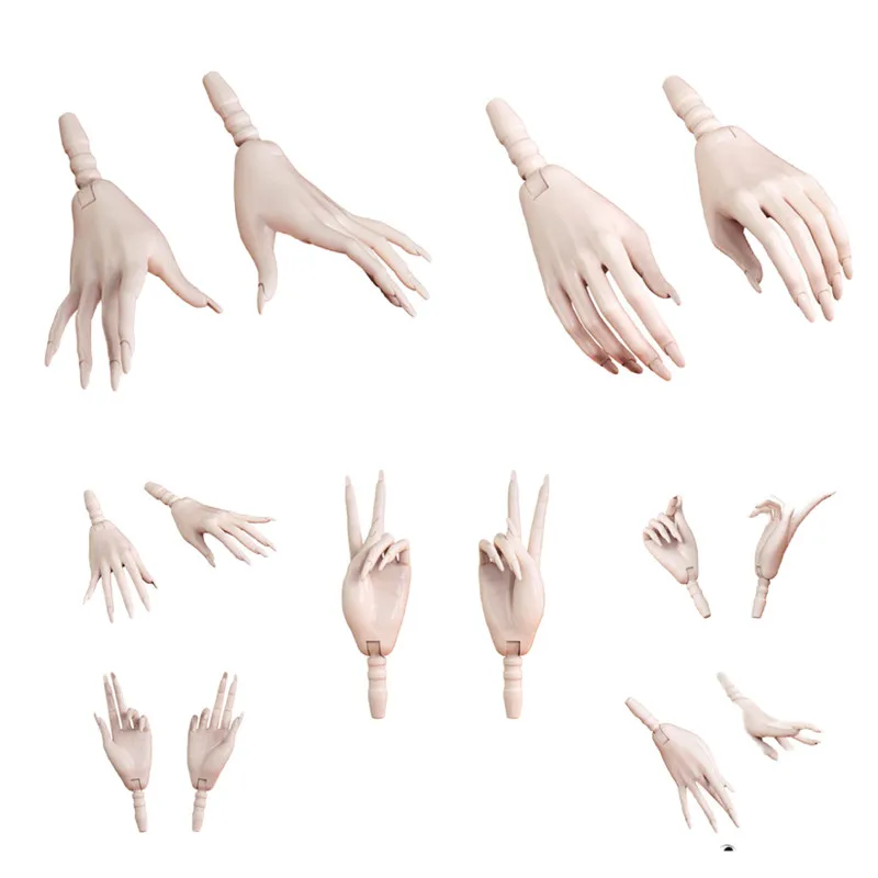 MENGF 2023 New Hands 7 Gestures 1/6 FR Doll Accessories Universal Doll Replacement Long Nail Hands Pink White Color