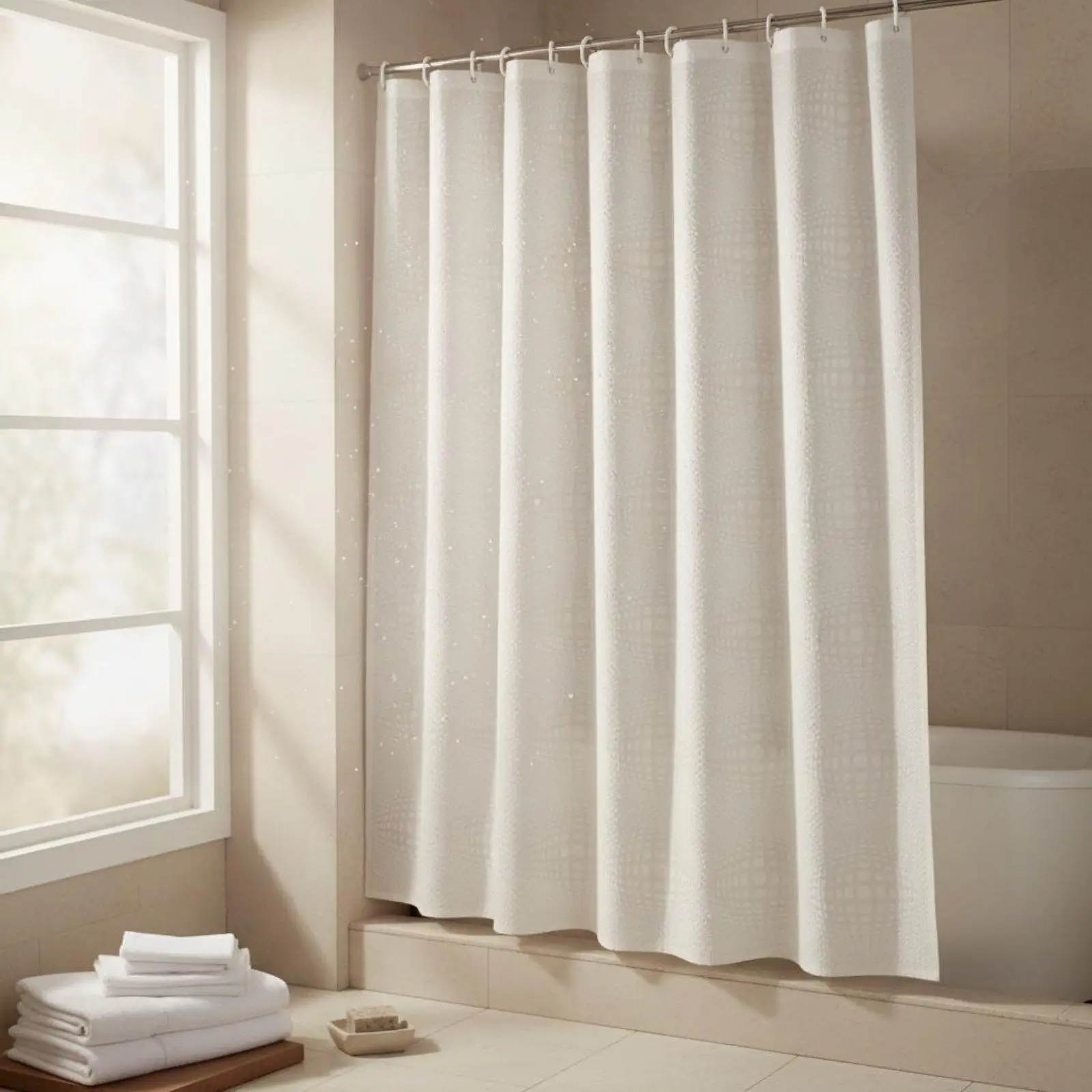 Modern Striped Waterproof Shower Curtain PEVA Liner for Bathroom Anti Mold Bathtub Curtain with Metal Grommets Washable