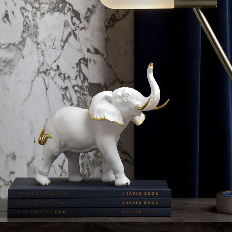 

20-30cm Luxury Resin Elephant Sculpture Home Sculpture Animal Figurines For Interior Fortune Lucky Ornament Living Room Desktop