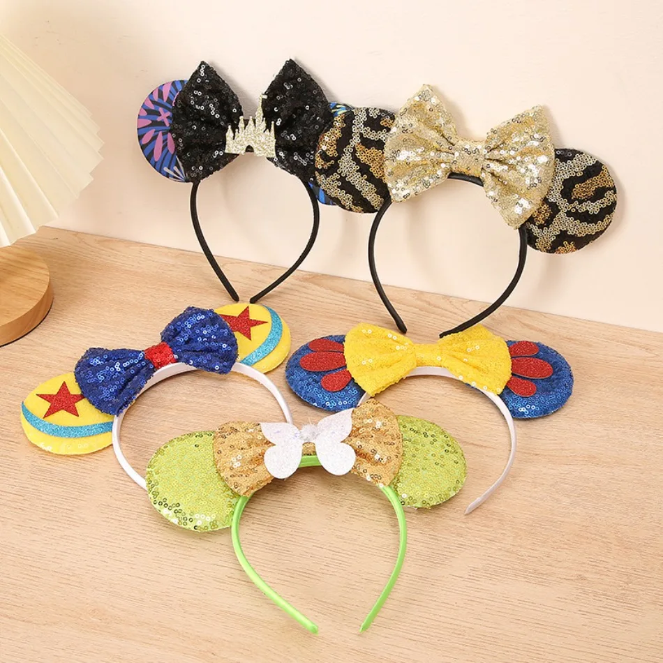 New Glitter Crown Hairband Girls Princess Party Headwear Sequins Mouse Ears Bow Headband Hair Accessories Kids Boutique Mujer