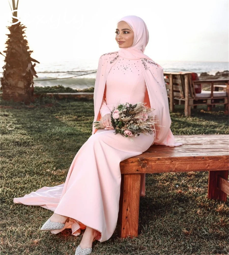 Robe de Mariée Musulmane Rose, Élégante, à Manches sulf, avec Cape, Perlée, Pprédéterminée, pour Patients de Pays, Dubaï, Arabe