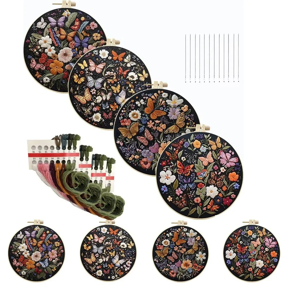 

Cat Embroidery Kit with Patterns Embroidery Frame Fabric Material Package Seam Remover Needle Threader DIY Craft Kits Decoration