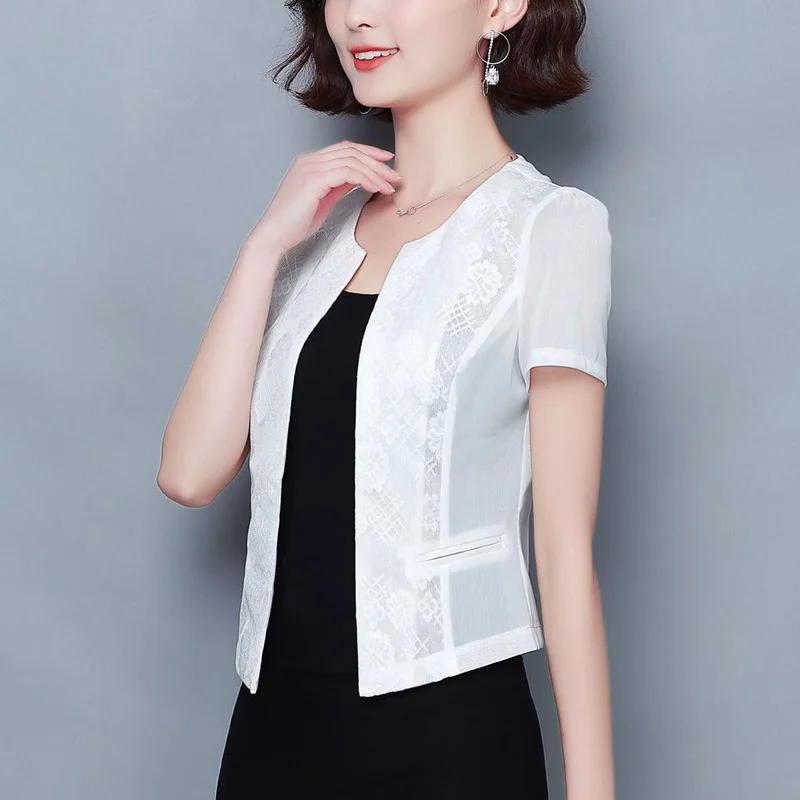 Elegant Solid Color Spliced Loose Gauze Lace Shirt Women\'s Clothing 2023 Summer New Oversized Casual Tops Office Lady Blouse