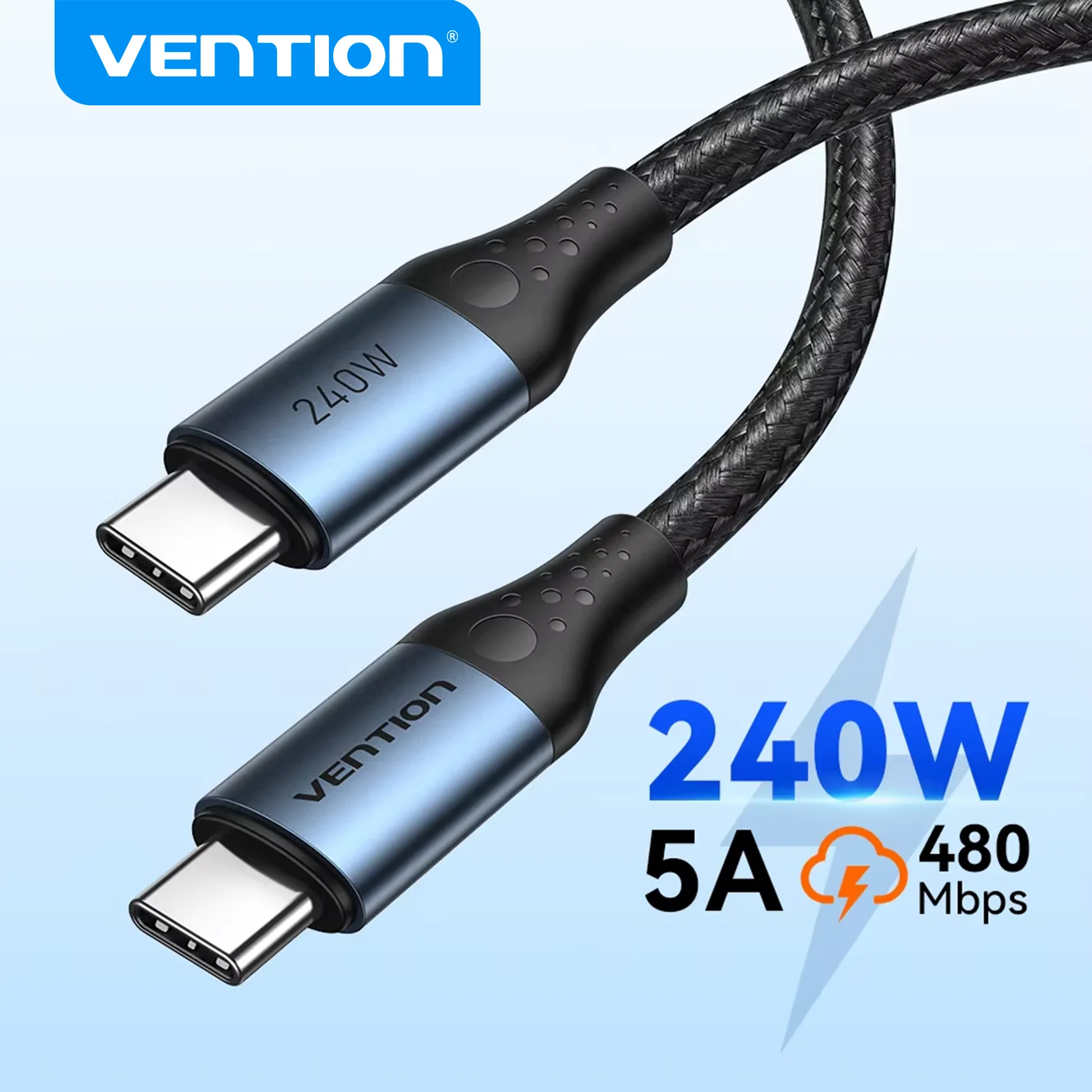 Vention 240W Cable Type C to Type C Cable PD3.1 5A  Fast Charging Cord for iphone 17 16 15 Samsung S24 Xiaomi 17 Macbook Laptop