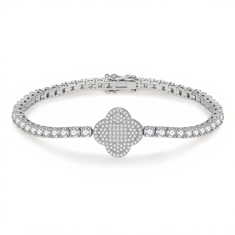 

LYCFN Luxury Full Moissanite Diamond Tennis Bracelets D VVS1 925 Sterling Silver 18K Gold Plated For Women Wedding Jewelry