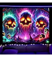 Nuxovilar UV Reactive Tapestry Dripping Skull Spirits Scene BlackLight Tapestries Cool UV Black L...
