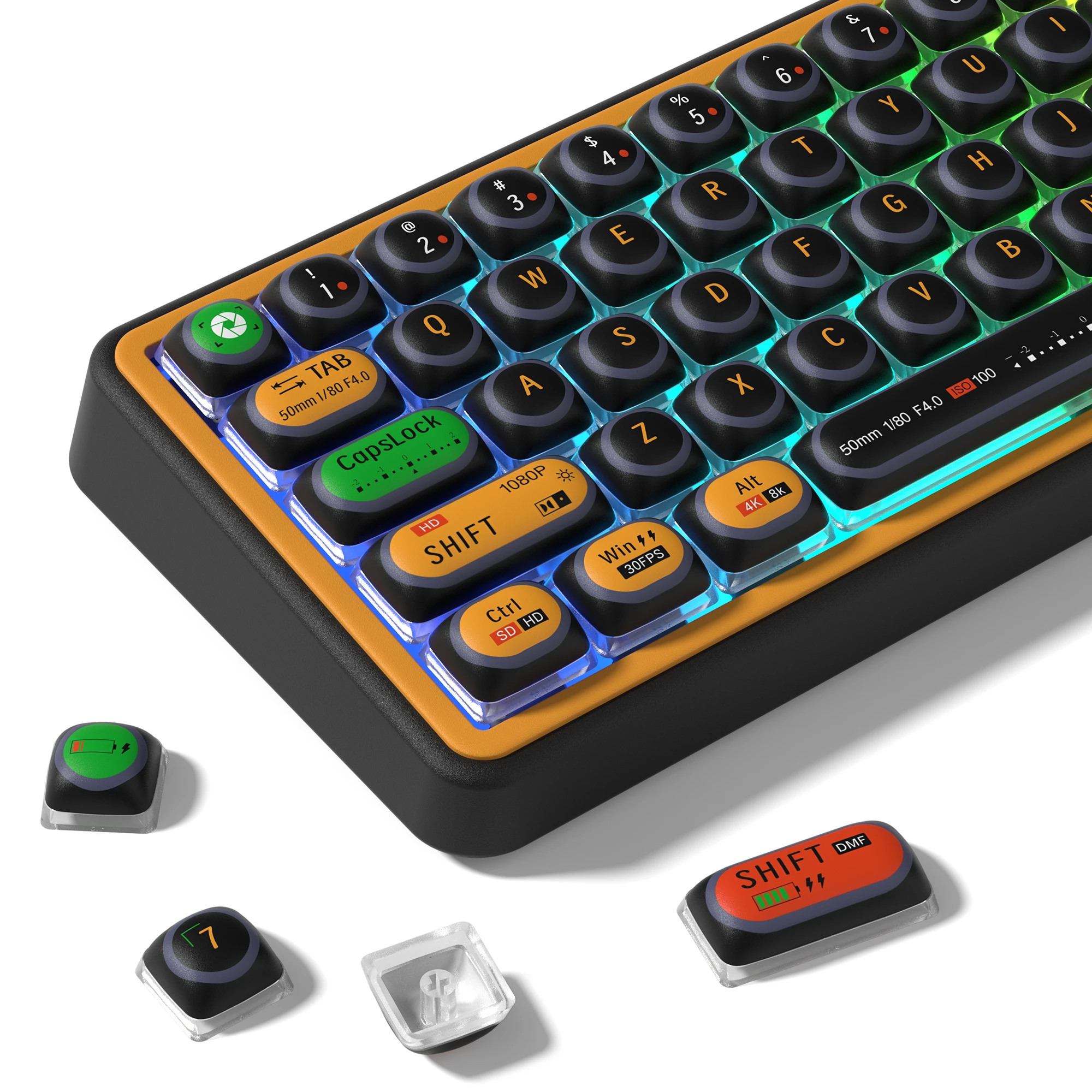 

125-клавишная черная камера MOG Profile, пятисторонние колпачки для клавиш Dye Sub PBT, закругленные милые колпачки для переключателей Cherry MX, игровая клавиатура