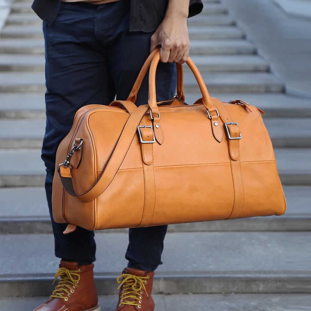 Bolso deportivo de cuero genuino para hombre y mujer bandolera de Fitness de gran capacidad equipaje Retro bolsa de viaje portátil