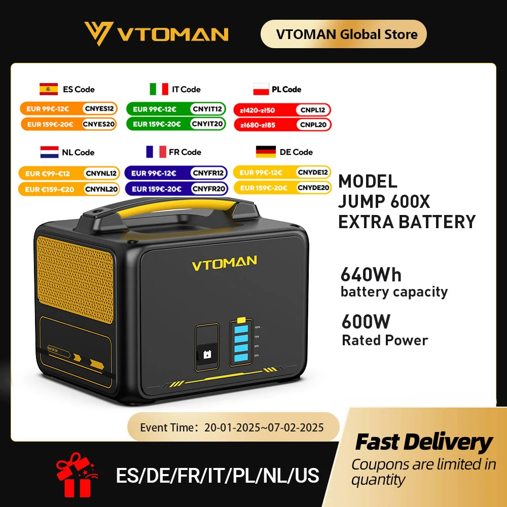 VTOMAN JUMP600X Extra Battery 640Wh for VTOMAN JUMP600X & JUMP600 600W Backup LiFePO4 (LFP)