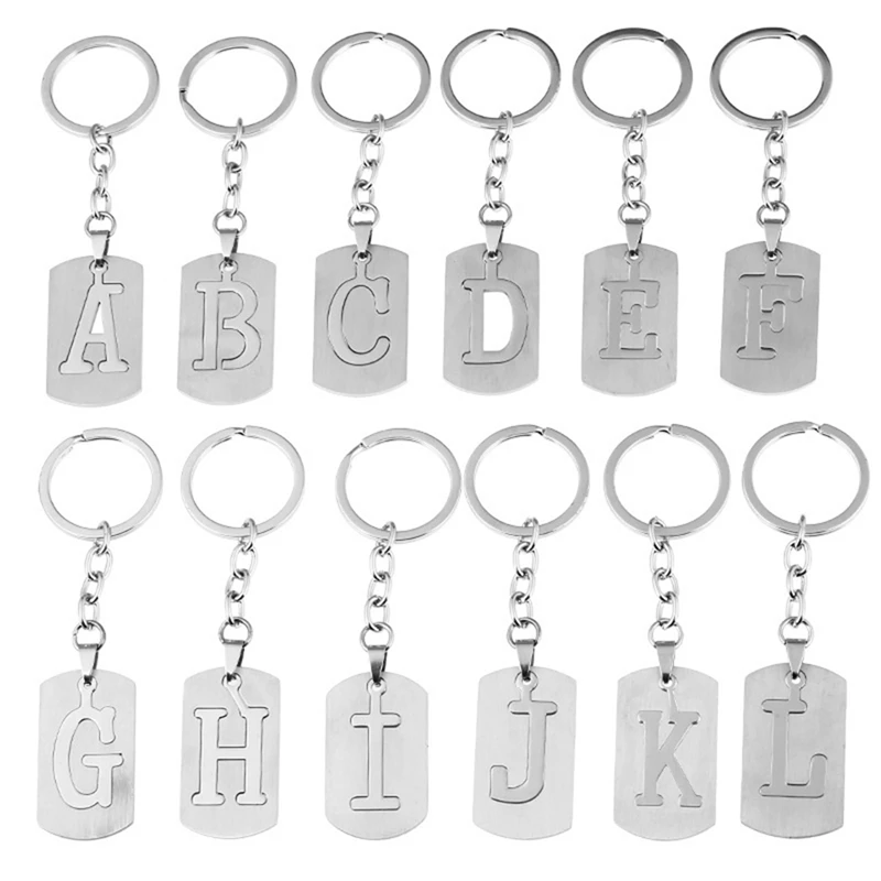 

NEW-12 PCS Initial Letter Keychain A To L Initial English Alphabet Key Chain Stainless Steel Keychain For Women And Men