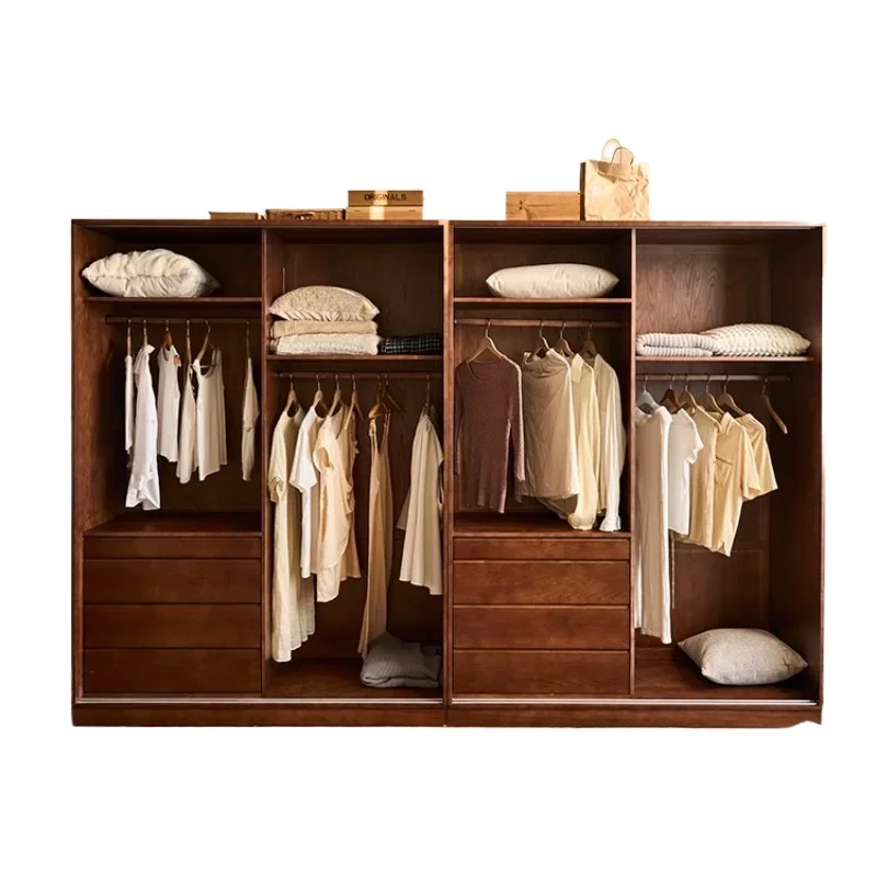 

French retro solid wood wardrobe combination, bedroom home sliding door wardrobe, medieval storage