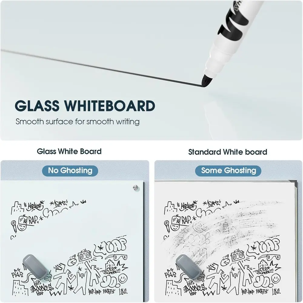 لوح مسح جاف مغناطيسي بدون إطار مقاس 36 × 24 بوصة مع ملحقات للمنزل والمدرسة والمكتب