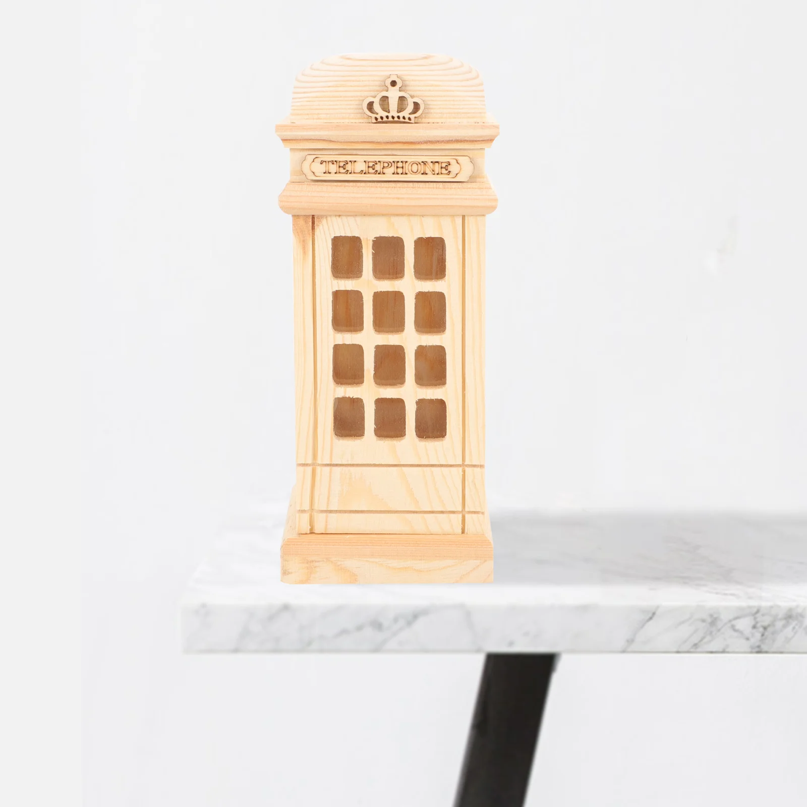 

Telephone Booth Piggy Bank Blank Wood Shaped Coin Bank for Kids DIY Painting Crafts Money Saving Jar