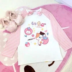 Japanese Kawaii Fairy Cartoon Print Streetwear Lolita T-shirts Lolita Vintage Stripe Tops Women Y2k Aesthetic Slim Harajuku Tees