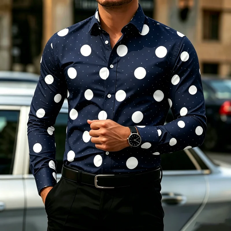 เสื้อเชิ้ตแขนยาวลายจุดสำหรับผู - Men'S Fashion บทวิจารณ์และราคา
