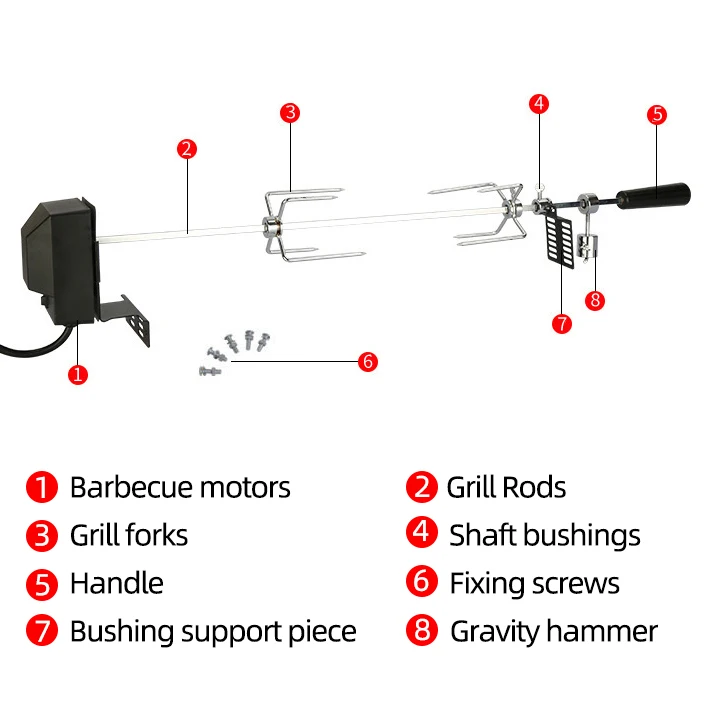 220V BBQ Grill Motor Meat Forks Set Rotating Motor Electric Rotisserie Spit Rod For Camping Household Cooking BBQ Motor Set