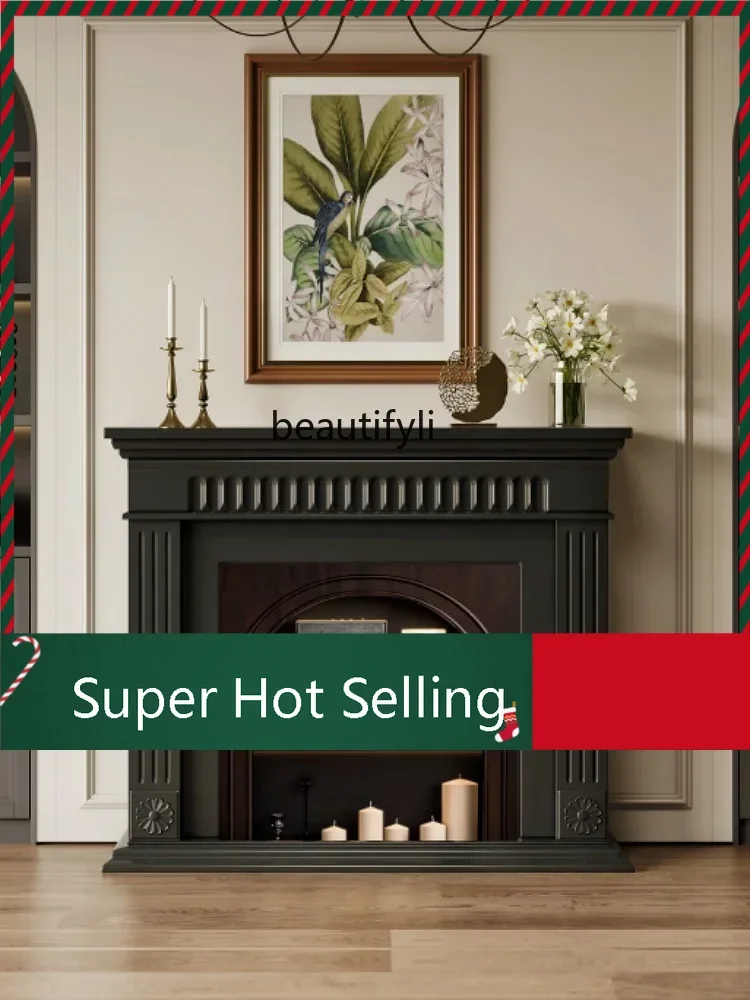 

D071 French solid wood simulated fire fireplace cabinet decoration American carved European style vintage living room shelf