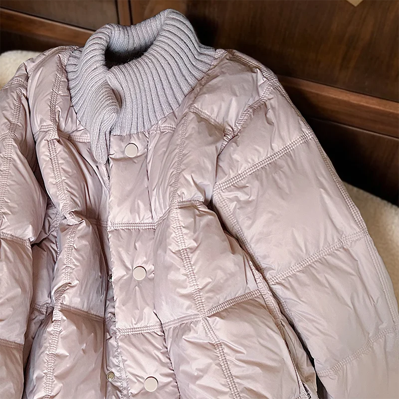 الكورية الوردي وسادة مبطنة المرأة محبوك المرقعة الوقوف طوق القطن معاطف شتاء جديد واحدة الصدر الدافئة سميكة ملابس خارجية