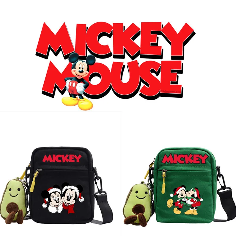 

Mickey Mouse Christmas Theme Single Shoulder Bag Cartoon Cute Crossbody Canvas Bag Student Small Square Bag Kids Gifts