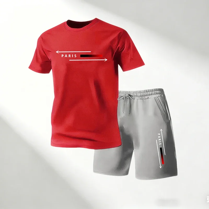Men Short-sleeved T-shirts Shorts Two-piece Set Summer Sportswear Quick-dry Casual Running Training & Exercise Sets Workout Gear