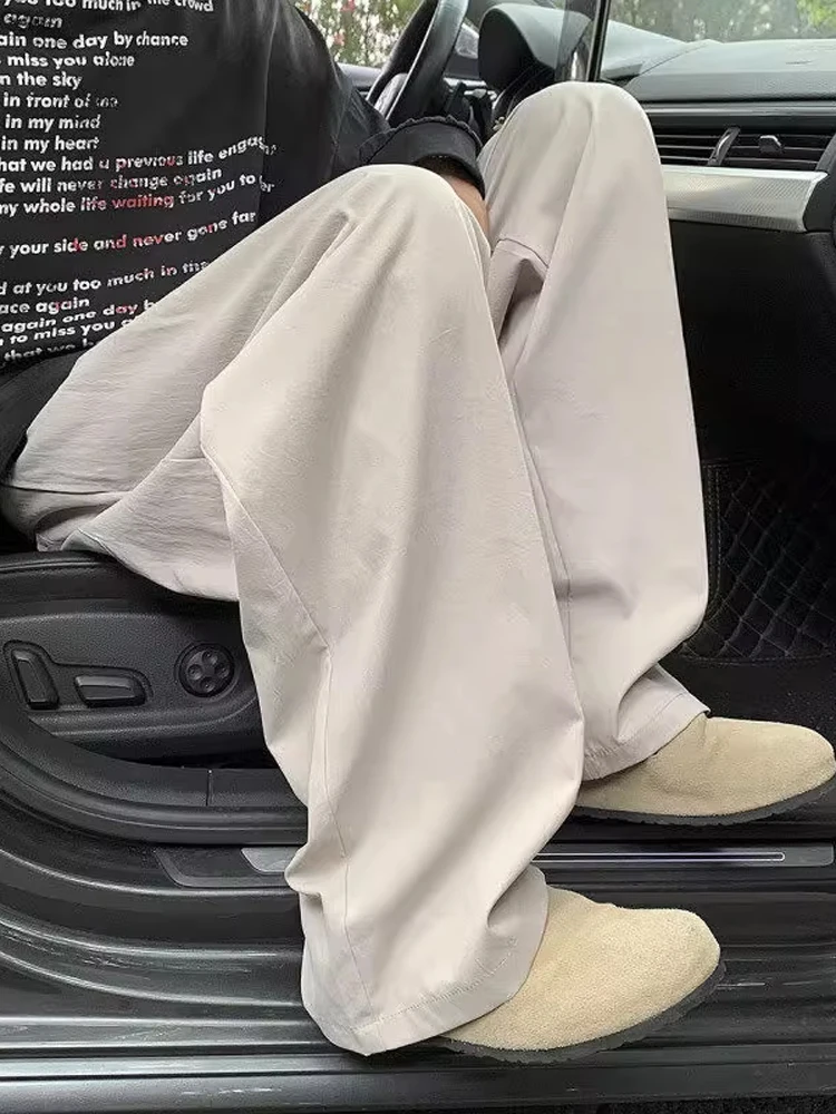 

Мужские летние тонкие свободные прямые брюки из ледяного шелка Qui Dry, повседневные длинные брюки, широкие брюки со сложенным ножом, дышащие