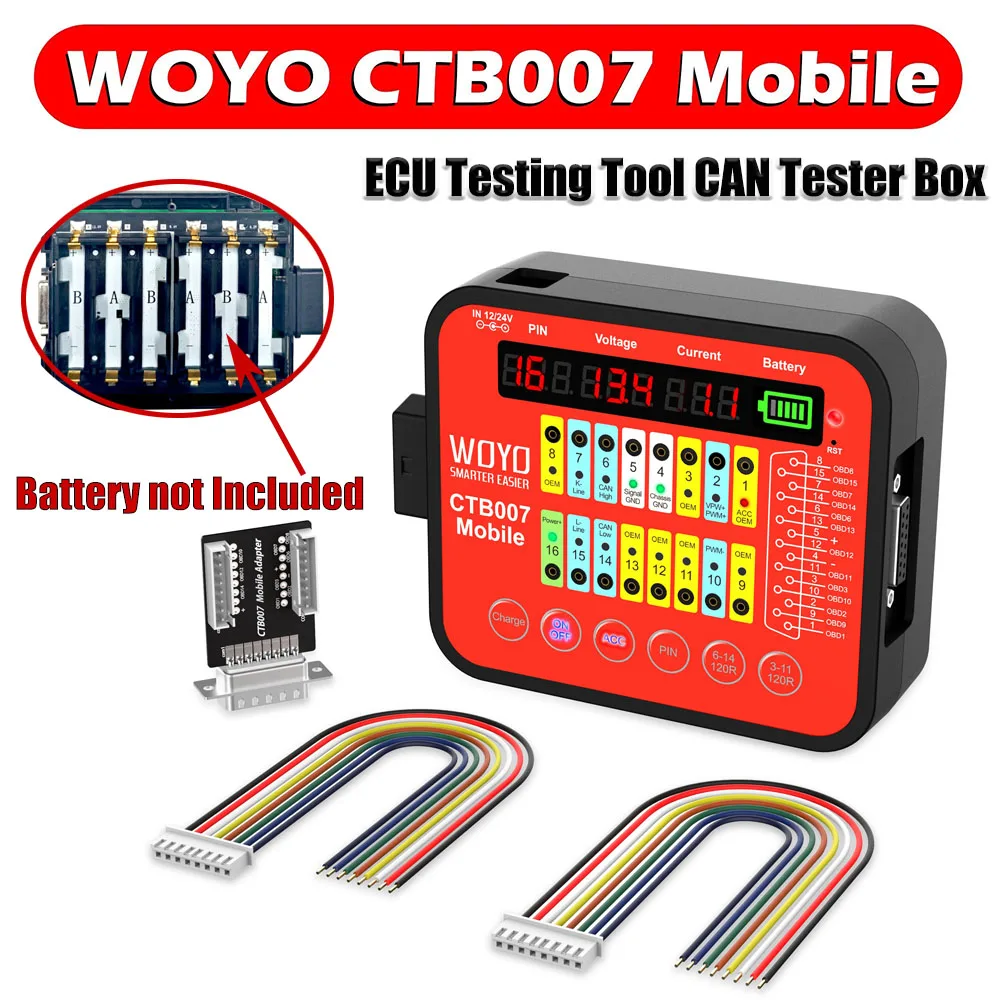 Portable CAN Tester Box WOYO CTB007 Mobile ECU Circuit Board Testing Tools 12V 24V OBD2 Breakout Test Box with 120 ohm Resistor