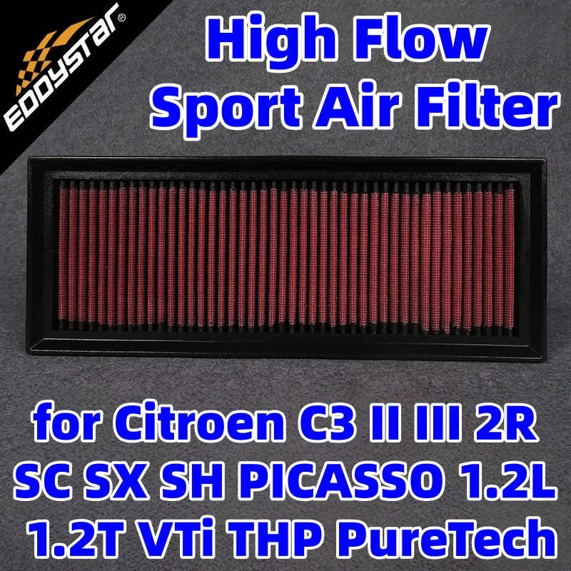 

Спортивный воздушный фильтр с высоким расходом для Citroen C3 II III 2R SC SX SH PICASSO 1.2L 1.2T VTi THP PureTech Моющиеся гоночные впускные фильтры