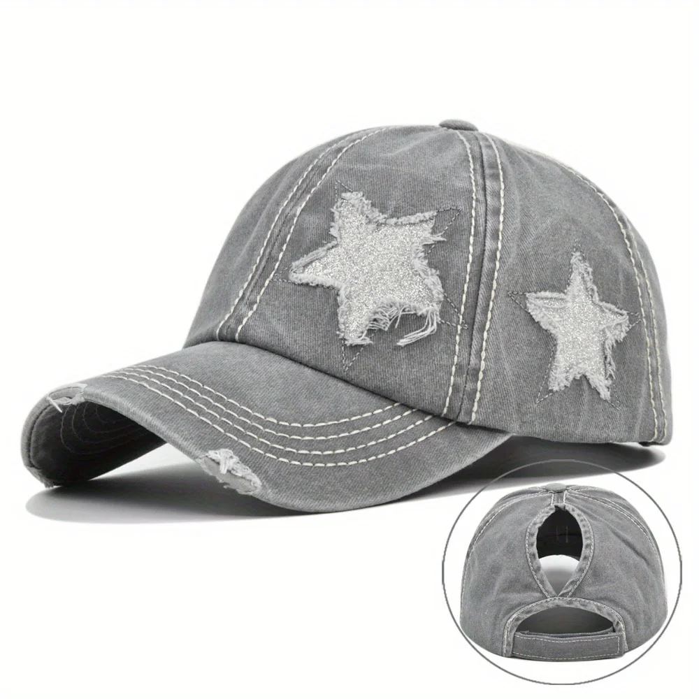 Gorra de béisbol desgastada para hombre y mujer, gorro con cola de caballo, Flash Star, a la moda, para el sol, ciclismo al aire libre, viajes, Hikin