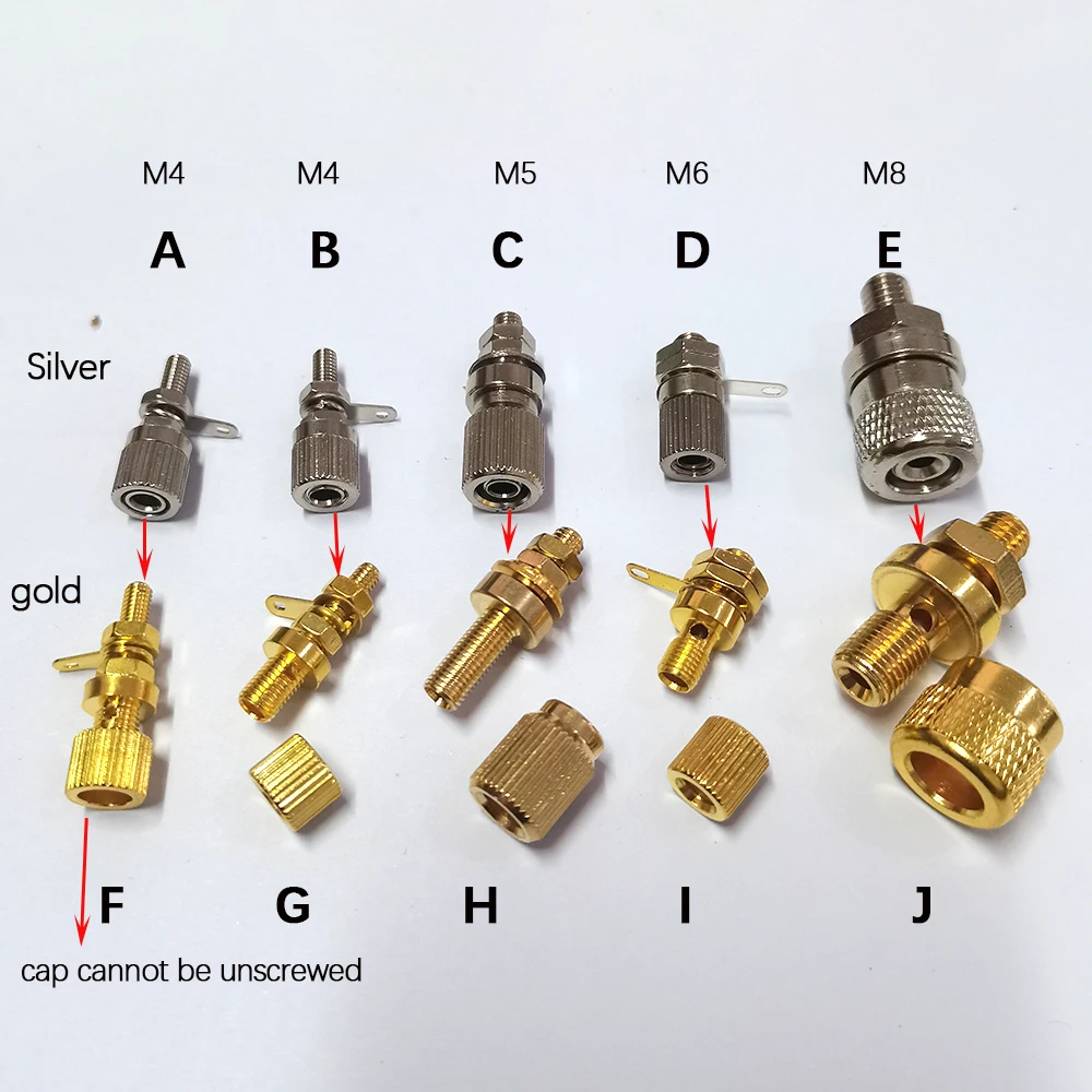 M4 M5 M6 M8 Bündelklemmen 8/6/5/4mm Bananenbuchsen-Anschluss Kupfer Nickel Vergoldet Hochstrom-Steckverbinder für Verstärker Lautsprecher – Detail 2