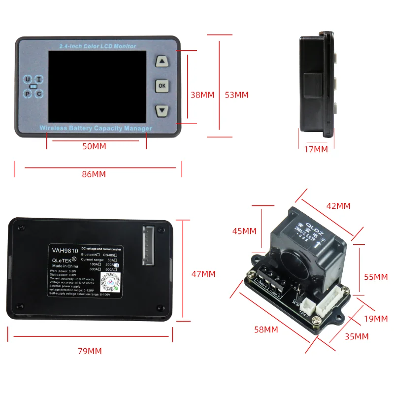 VAH9710\2,4-Zoll-Farbbildschirm Hall Bluetooth Spannungs- und Stromkapazitätsmesser\Elektrofahrzeug- und Wohnmobil-Batterie-Coulomb-Messgerät