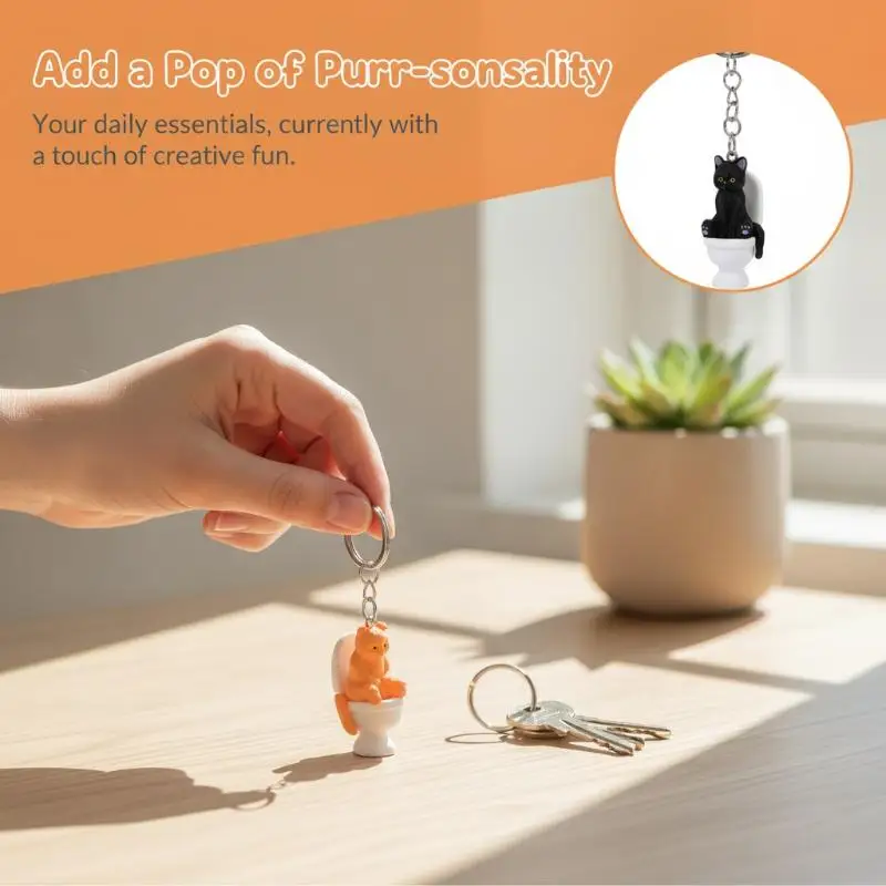 Novelty Cat Keychain Funny Toilet Shape PVC Material Multiple Color for Cat Fans Purse Car Decor Accessory