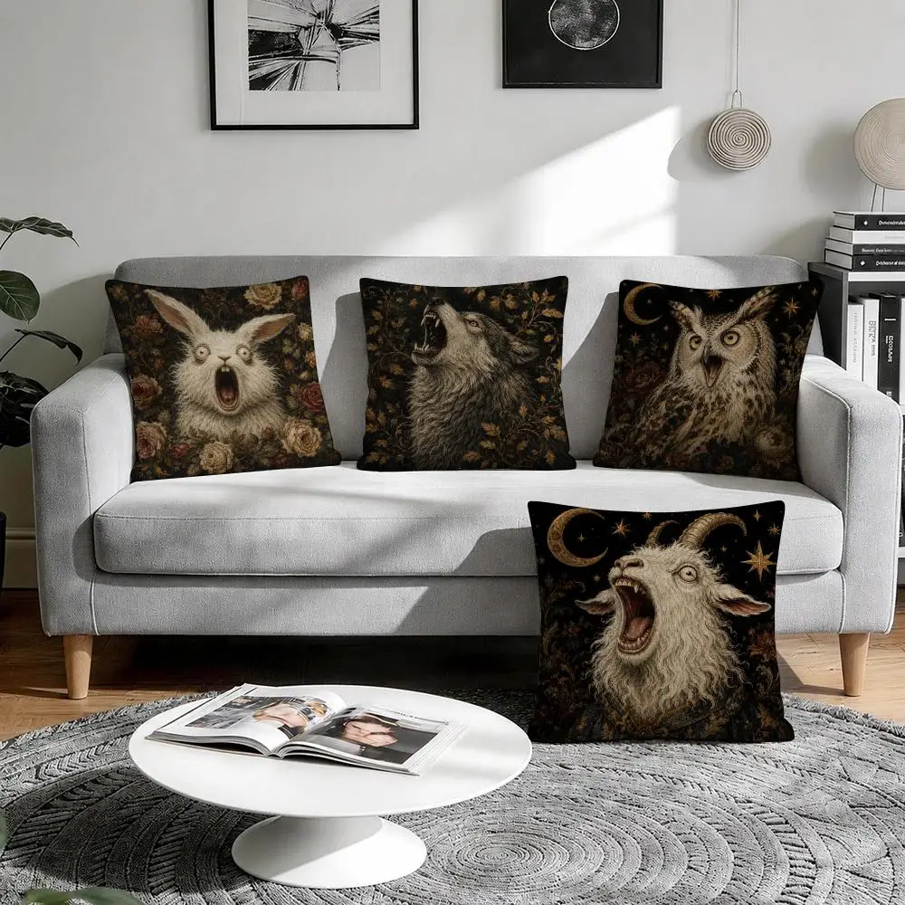 Scary Screaming Animals Cushion Cover Natural Breathable Durable Linen Printed Decor Pillow Case Sofa Bedroom