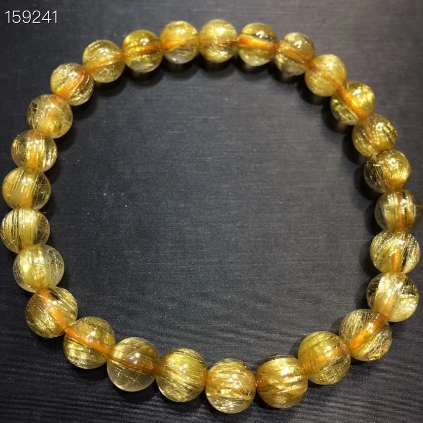 

Natural Gold Rutilated Quartz Round Beads Bracelet Women Men Brazil 7.5mm Yellow Rutilated Cat Eye Wealthy Stone AAAAAA