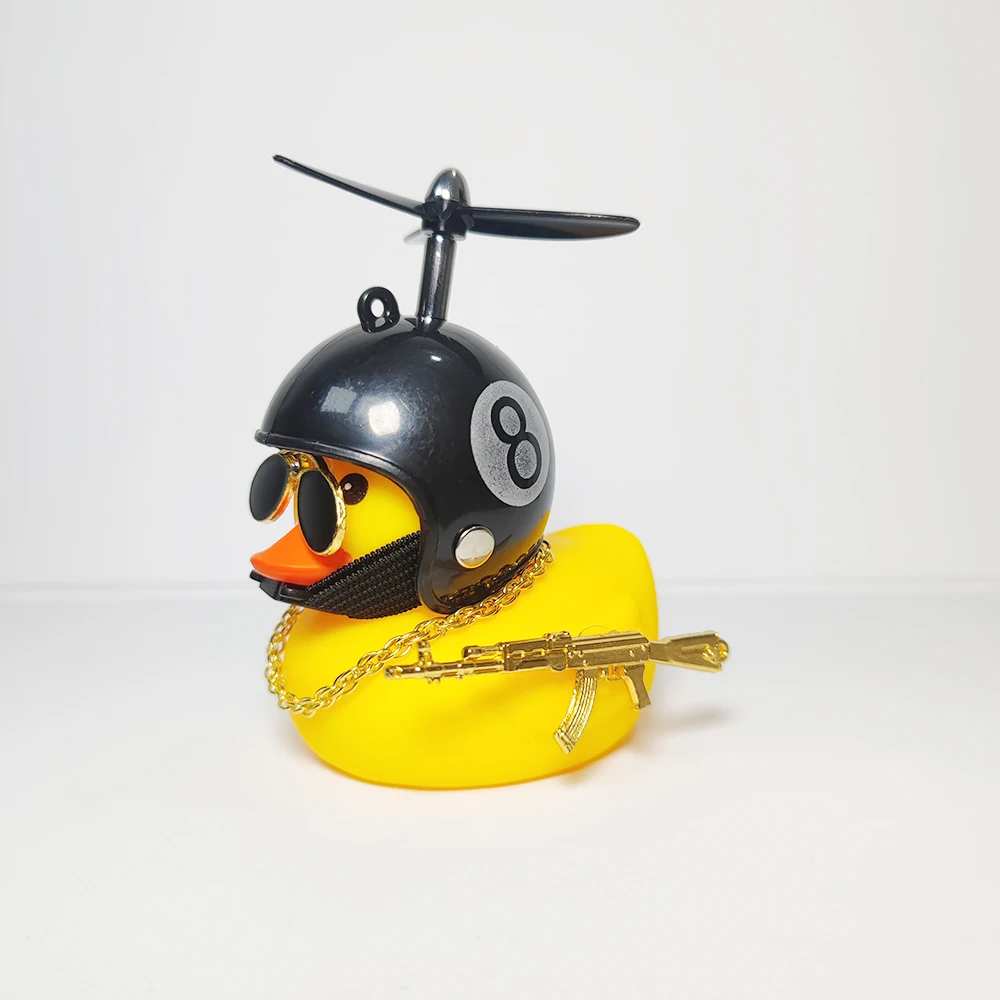 Cool Car Rubber Yellow Duck Ornaments Car Interior Decoration Accessories with Weapon Toy Gun