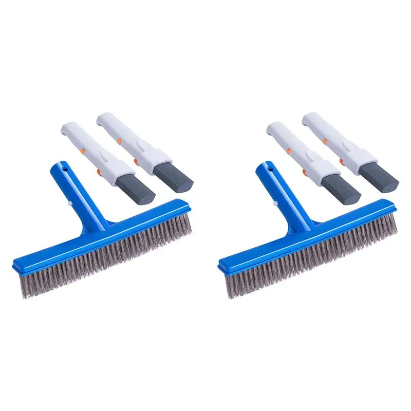 HRBAJ-4 Pcs Pool Pumice Stone With Handle And 10Inch Stainless Steel Pool Brush For Inground/Above Ground Pool Cleaning