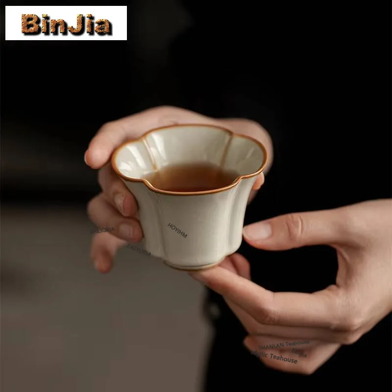 2pc/lot Ru Kiln Rice Yellow Plum Blossom Teacup Japanese Tea Bowl Cute Cup Tea-tasting Fragrance Cup Chazhan Master Cups 75ml view 3