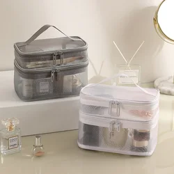 Double Layer Mesh Cosmetic Bag Capacity Travel Zipper Makeup Organizer Toiletry Storage Box Women Portable Make Up Case Big